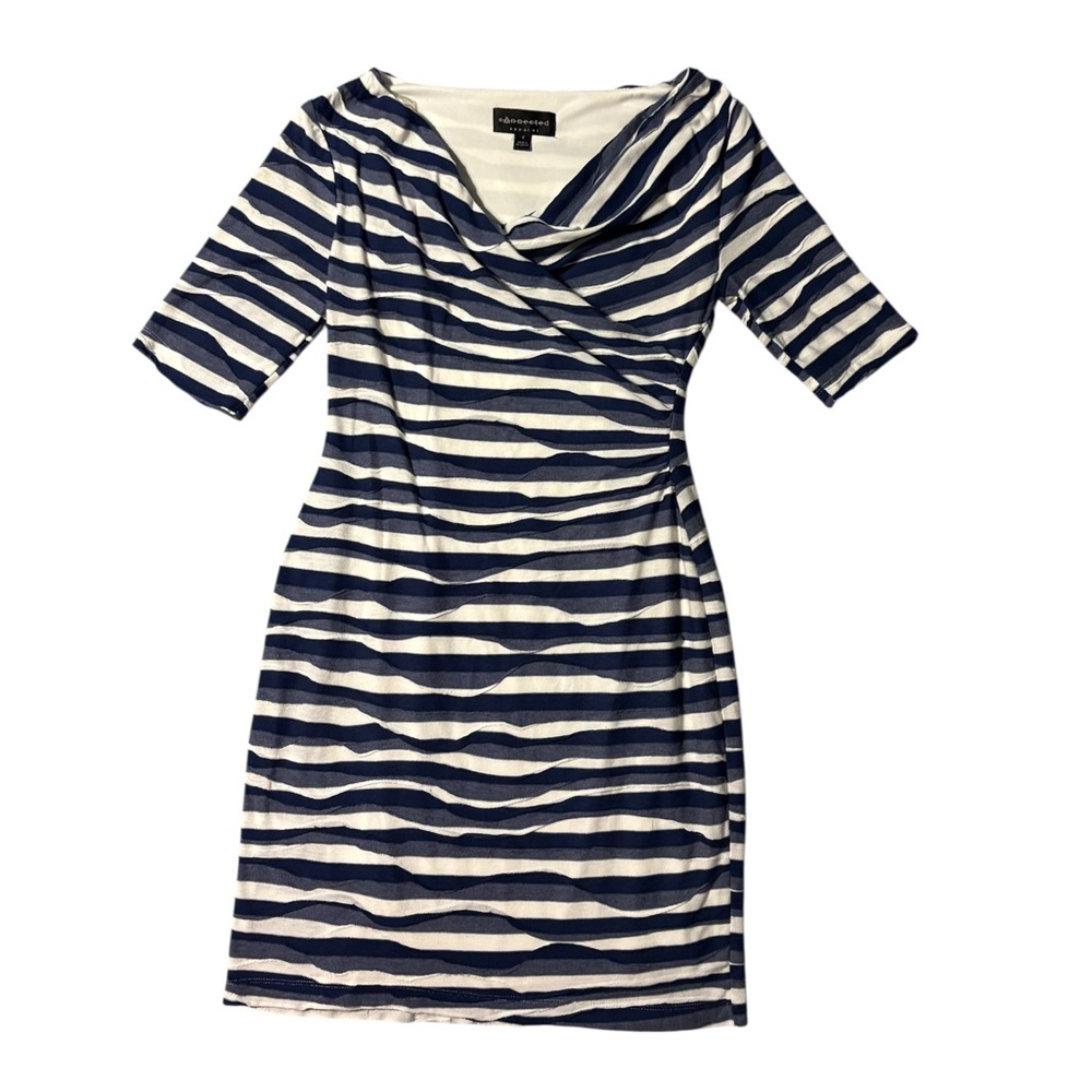 Connected Apparel Navy and White Long Sleeve Dress